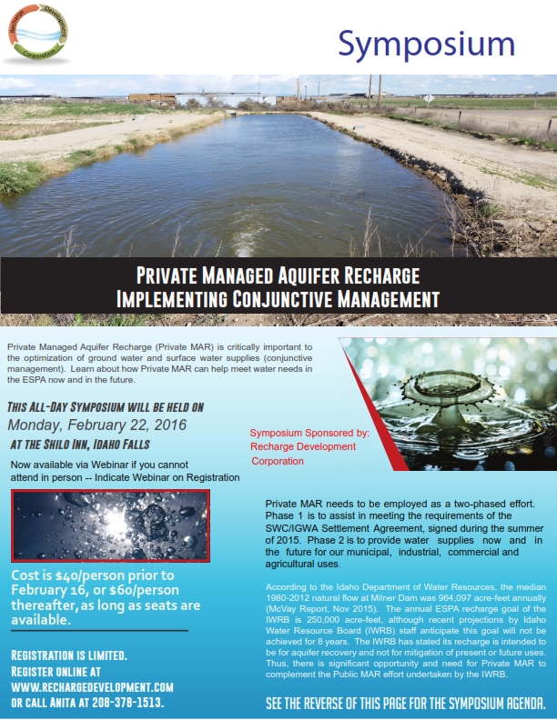 Symposium on Private Managed Aquifer Recharge - Idaho Falls